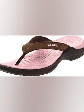 Crocs Women’s Pink and Brown Flip Flop Sandals, Size 9